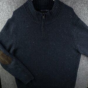 Davis & Squire Sweater Men XL Blue 1/4 Zip Pullover Wool Blend Elbow Patches